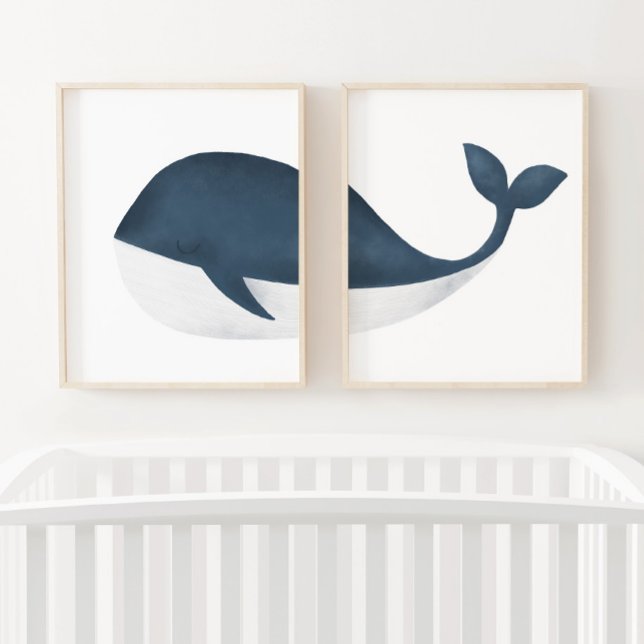 Navy Blue Watercolor Whale Beach Kinderzimmer Bilderwand Sets (Von Creator hochgeladen)