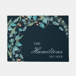 Navy Blue Watercolor Wildblume etabliert Fußmatte