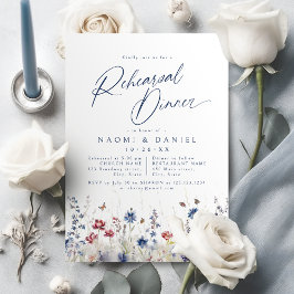 Navy Blue Watercolor Wildflower Rehearsal Dinner Einladung
