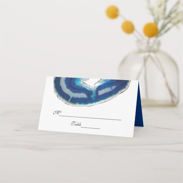 Navy Blue Wedding Agate Table Platzkarte (Vorderseite)