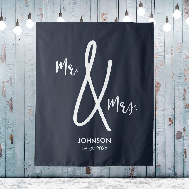 Navy Blue Wedding Backdrop Custom Nautical Mr. Mrs Wandteppich (Navy Blue Wedding Backdrop Custom Nautical Mr Mrs
)