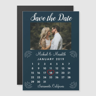 Navy Blue Wedding Calendar Foto Save the Date Magneteinladung