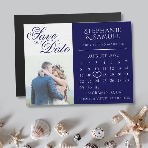 Navy Blue Wedding Calendar Foto Save the Date Magneteinladung