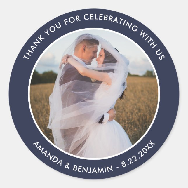 Navy Blue Wedding Danke Foto Stickers (Vorderseite)