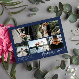 Navy Blue Wedding Foto Collage Vielen Dank Dankeskarte