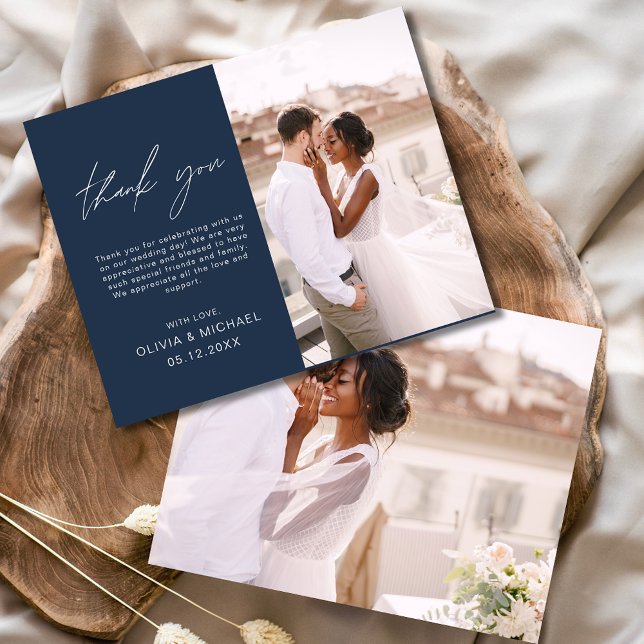 Navy Blue Wedding Minimalistisch Dankeschön Karten (Von Creator hochgeladen)