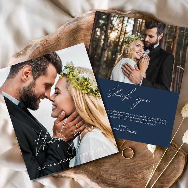 Navy Blue Wedding Minimalistisch Dankeschön Karten (Von Creator hochgeladen)