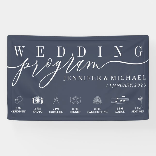 Navy Blue Wedding Party Programm Banner (Horizontal)