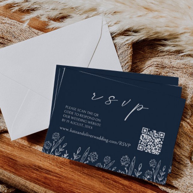 Navy Blue Wedding RSVP | QR-Code-Umschließungskart Mitteilungskarte (Von Creator hochgeladen)