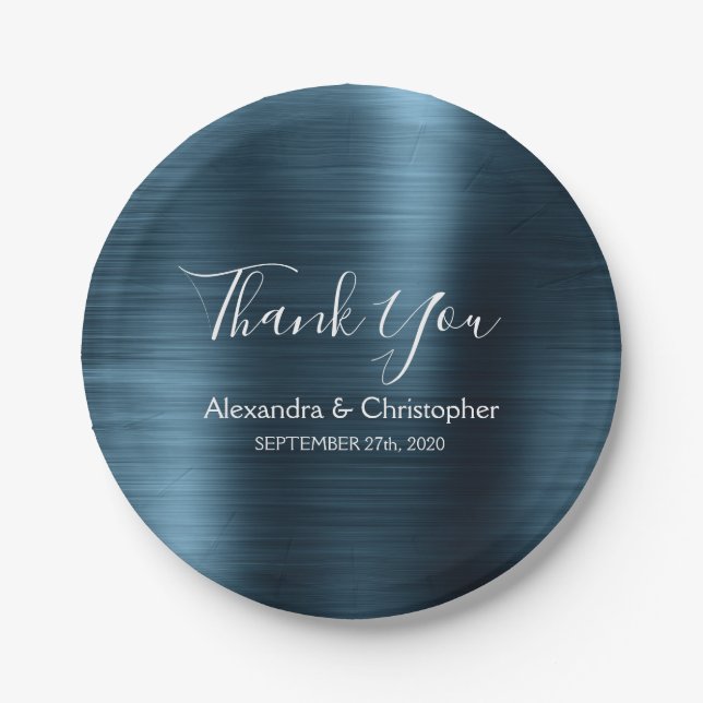 Navy Blue Wedding Vielen Dank Pappteller (Vorderseite)