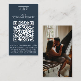 Navy Blue Wedding Website QR Code Photo Rsvp Begleitkarte