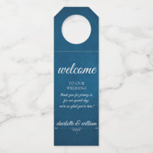 Navy Blue Wedding Welcome Bottle Hanger Tag
