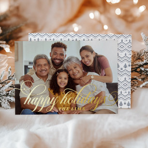 Navy-Blue-Weihnachtsmuster Einfache Schrift Folien Feiertagskarte