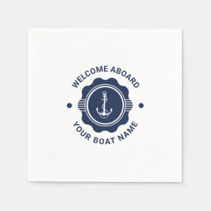 Navy-Blue-Weiß-nautisches Bootsrad und Anker Serviette