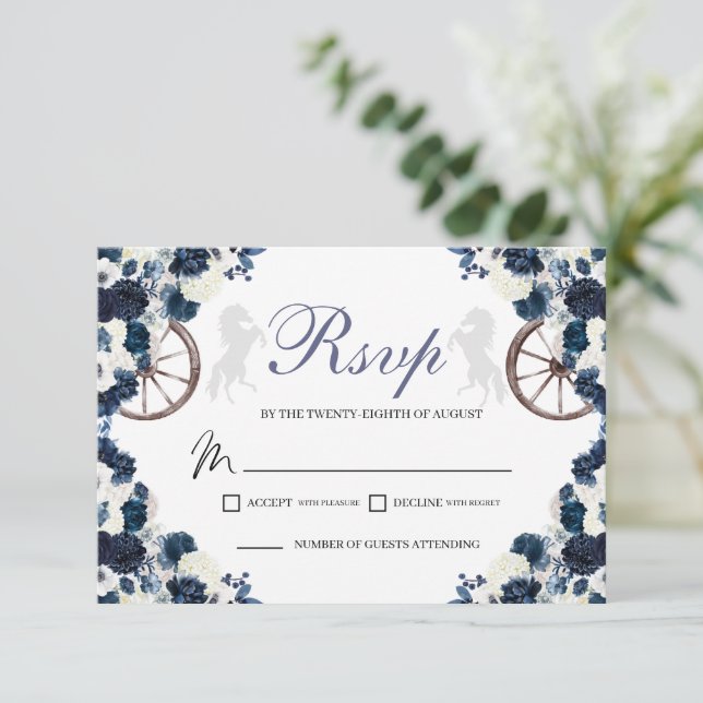 Navy Blue Western Quinceanera RSVP Card (Stehend Vorderseite)