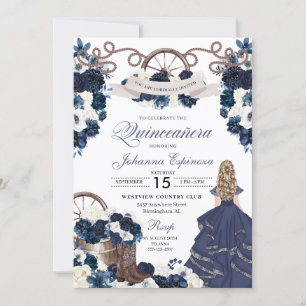 Navy Blue Western Ranchero Quinceanera Einladung