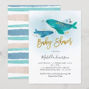 Navy Blue Whale Baby Shower Einladung