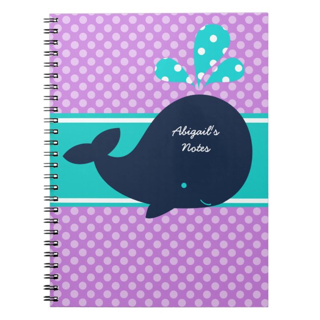 Navy Blue Whale on Dots Personalisiert Notebook Notizblock (Vorderseite)