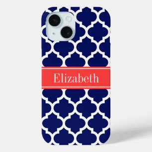 Navy Blue Whcan #5 Coral Red Name Monogram Case-Mate iPhone Hülle