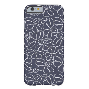 Navy Blue Whimsical Ikat Floral Doodle Muster Barely There iPhone 6 Hülle