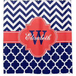Navy Blue Whirl Coral Red Marokkaner #5 Zickzack 1 Duschvorhang