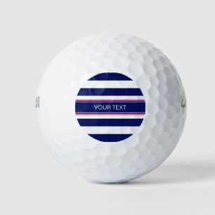 Navy Blue Whisky Stripe Hot Pink Name Monogram Golfball