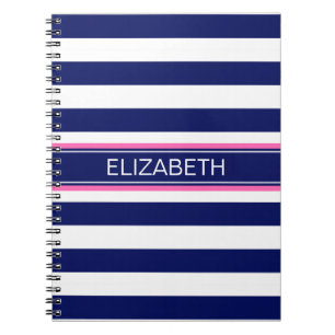 Navy Blue Whisky Stripe Hot Pink Name Monogram Notizblock