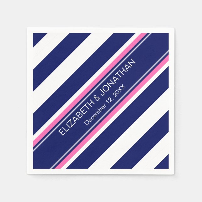 Navy Blue Whisky Stripe Hot Pink Name Monogram Serviette (Vorderseite)