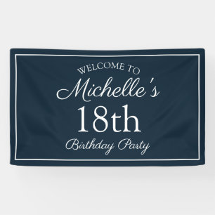 Navy Blue White 18. Geburtstagsparty Banner