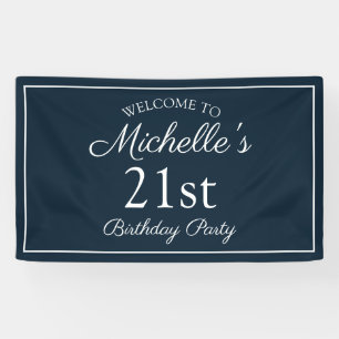 Navy Blue White 21. Geburtstag Party Banner