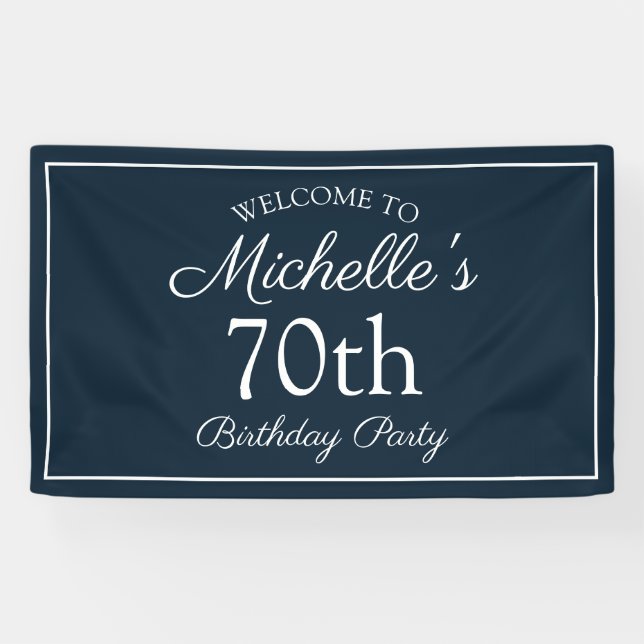 Navy Blue White 70. Geburtstagsparty Banner (Horizontal)