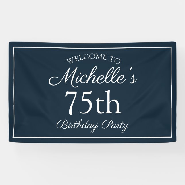 Navy Blue White 75. Geburtstagsparty Banner (Horizontal)