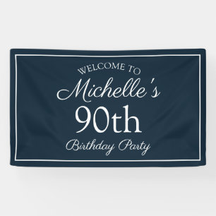 Navy Blue White 90. Geburtstagsparty Banner