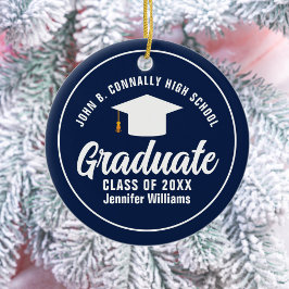 Navy Blue White Abschluss Custom Graduate Foto Keramik Ornament