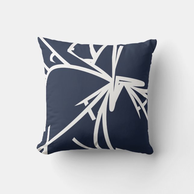 Navy Blue & White Abstrakt Bamboo Kissen (Vorderseite)