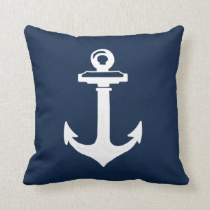Navy Blue White Anchor Nautical Throw Kissen