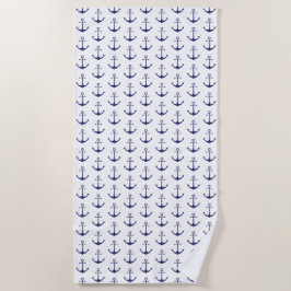 Navy Blue White Anker Muster modern Strandtuch