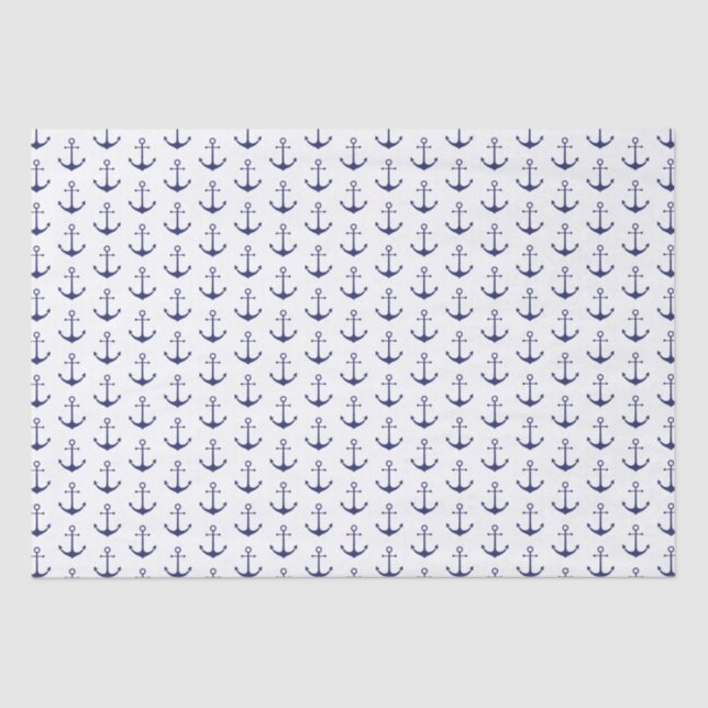 Navy Blue White Anker Muster Seidenpapier (Vorderseite)