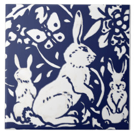 Navy Blue White Baby Rabbit Woodland Animal Trivet Fliese