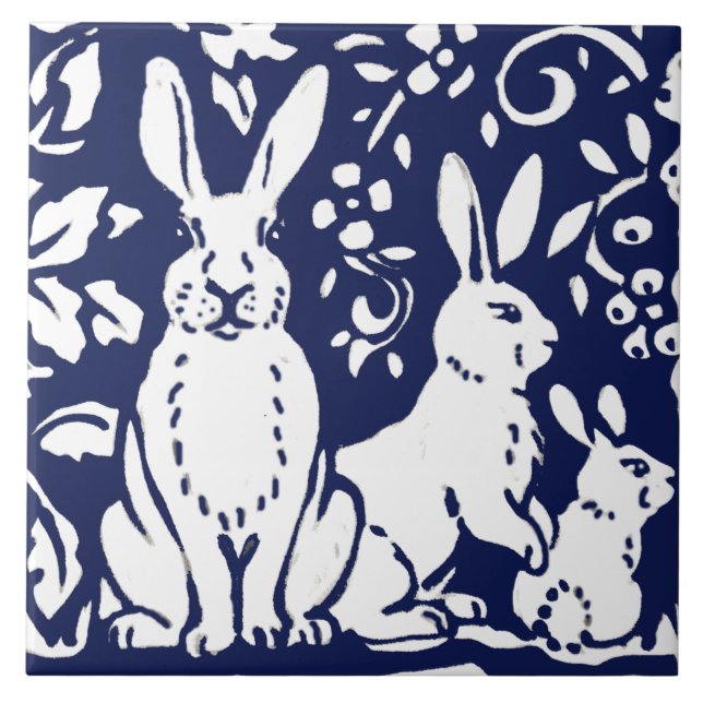 Navy Blue White Bar Cub Woodland Animal Trivet Fliese (Vorderseite)
