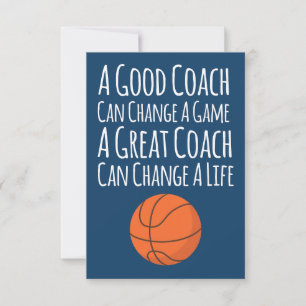 Navy Blue White Basketball Coach Dankeskarte