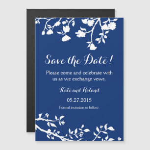 Navy Blue White Blume retten Datums Magnet
