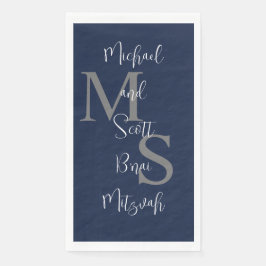 Navy Blue White B'nai Mitzvah Name Monogram Serviette
