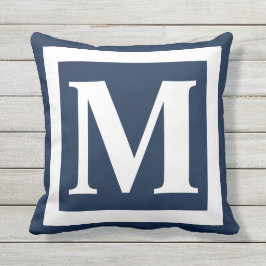 Navy Blue White Bold Monogram Initial Kissen