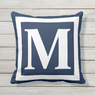 Navy Blue White Bold Monogram Initial Kissen