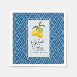 Navy Blue White Brautparty Lemon Citrus Muster Serviette