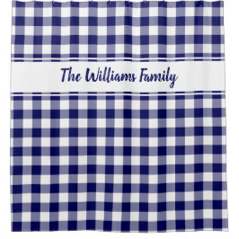 Navy Blue White Buffalo Kariertes Muster Individue Duschvorhang