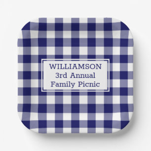 Navy Blue White Buffalo Karo Family Picnic Pappteller
