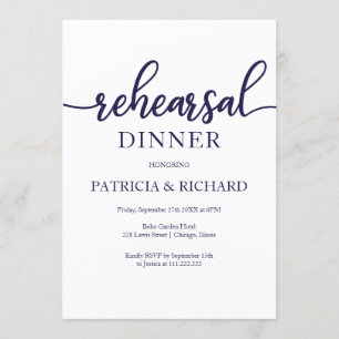 Navy Blue White Calligraphy Probe Dinner Einladung