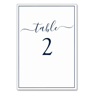 Navy Blue White Calligraphy Script Elegant Wedding Tischnummer